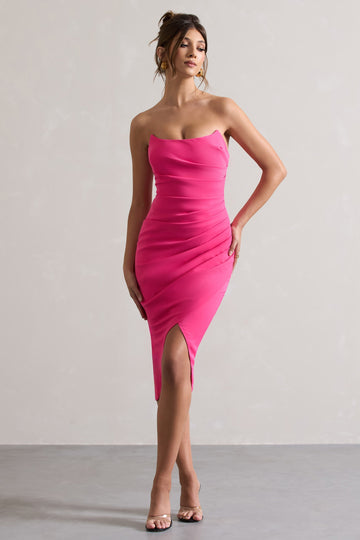 Soulmate Hot Pink Bandeau Midi dress